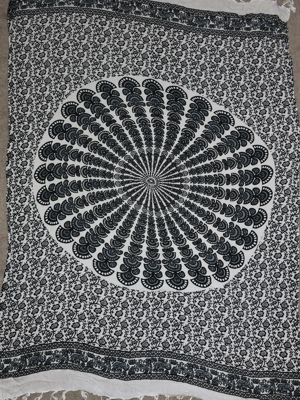 Black and White Beach Sarong, Boho Mandala Wall Tapestry